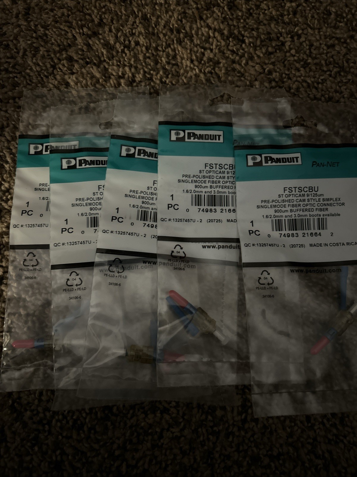 Panduit FSTSCBU Opticam SC Simplex OS1/OS2 Singlemode Fiber Connector-LOT OF 5
