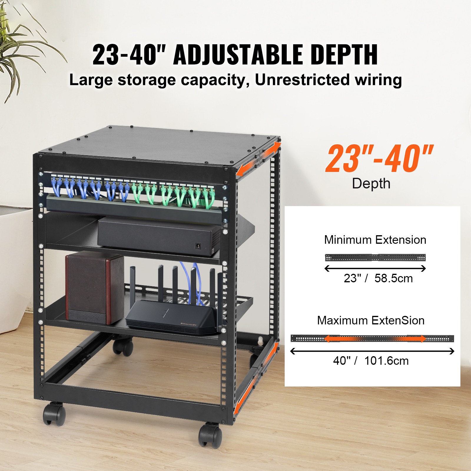 VEVOR 12U Open Frame Server Rack, Adjustable Depth, Free Standing Or Wall Mount 