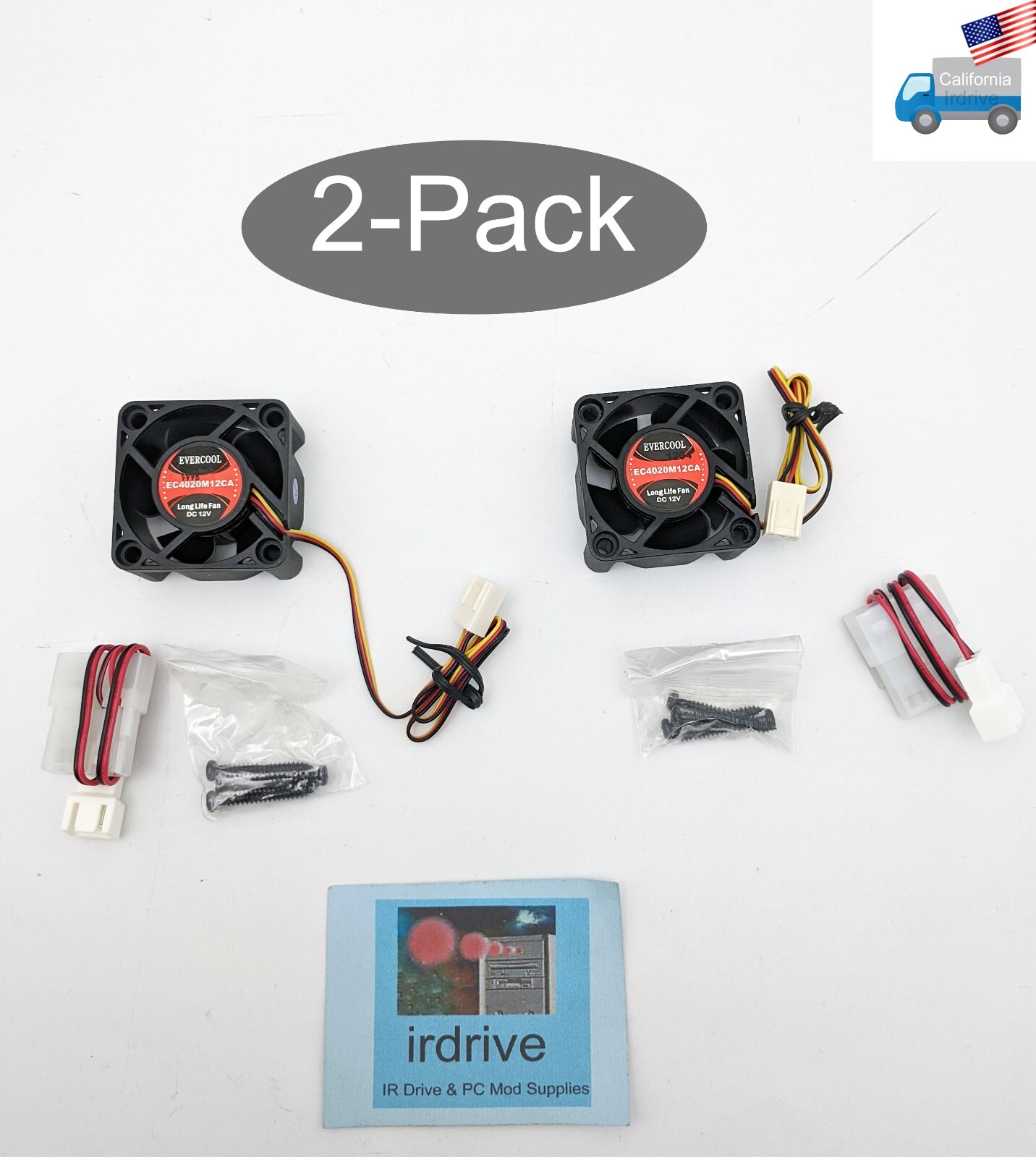 2-pack: NEW Evercool 40mm x 20mm 3/4pin 12V DC Ball Bearing Fan EC4020M12CA