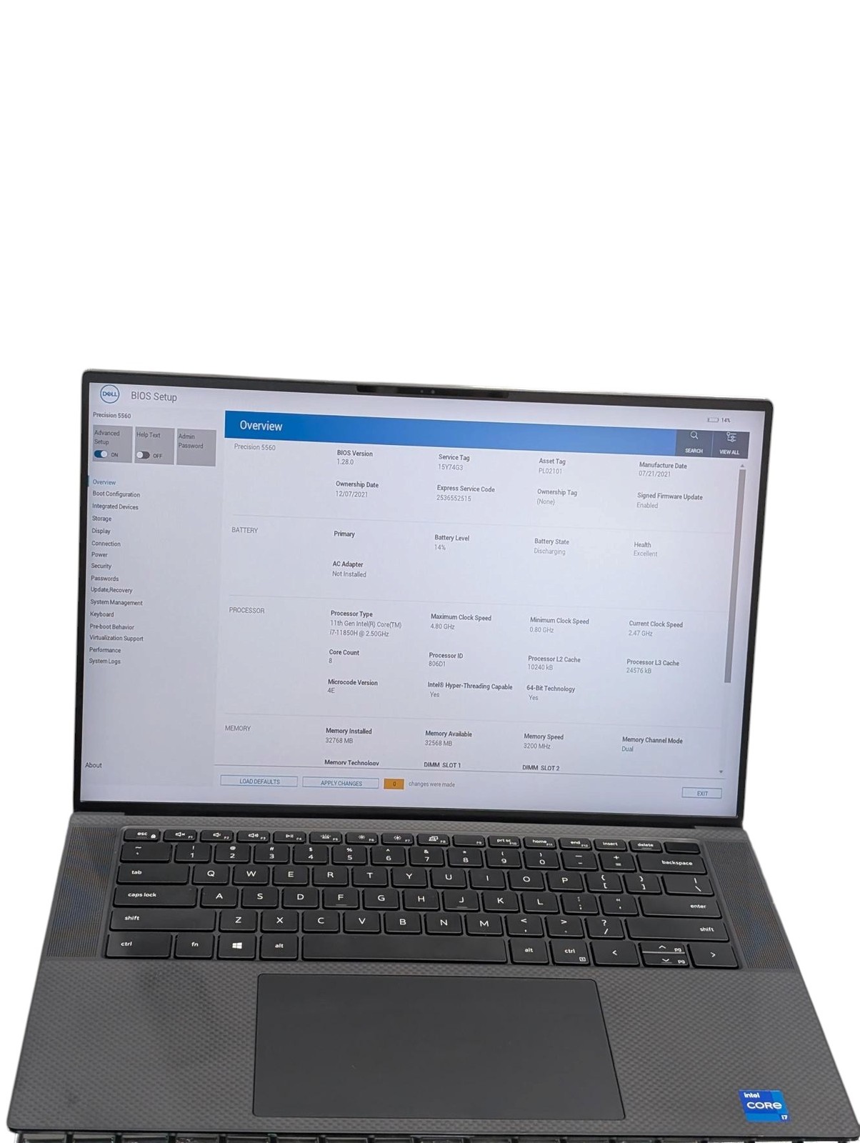 Dell Precision 5560 14"- i7-11850H 2.50GHz- 32GB RAM 1.5TB SSD- Gray-Grade D