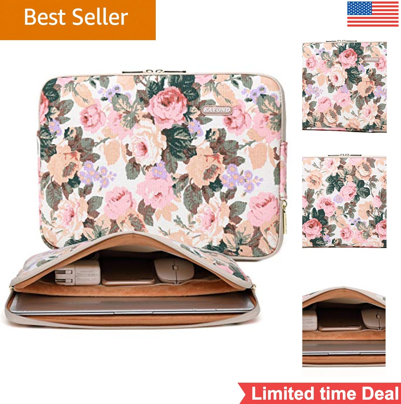 Laptop Sleeve 15.6 Inch Water Resistant Cotton Floral White Camellia Shockproof
