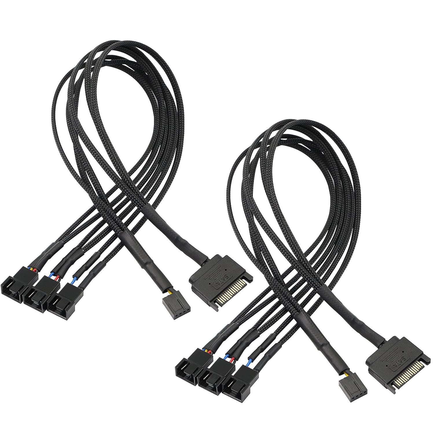 SATA to 3 Pin 4 Pin PWM Fan Adapter Splitter Hub for 12V -2PCS