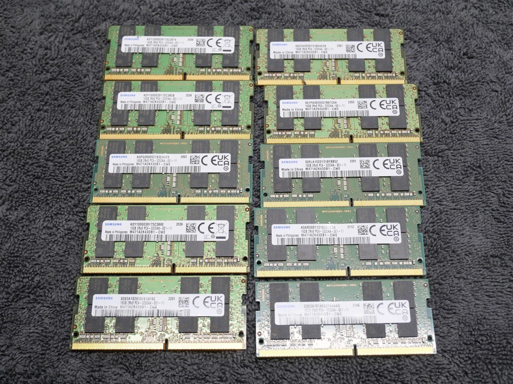 Lot of 10 Samsung 16GB DDR4-3200 2Rx8 SODIMM RAM M471A2K43DB1-CWE