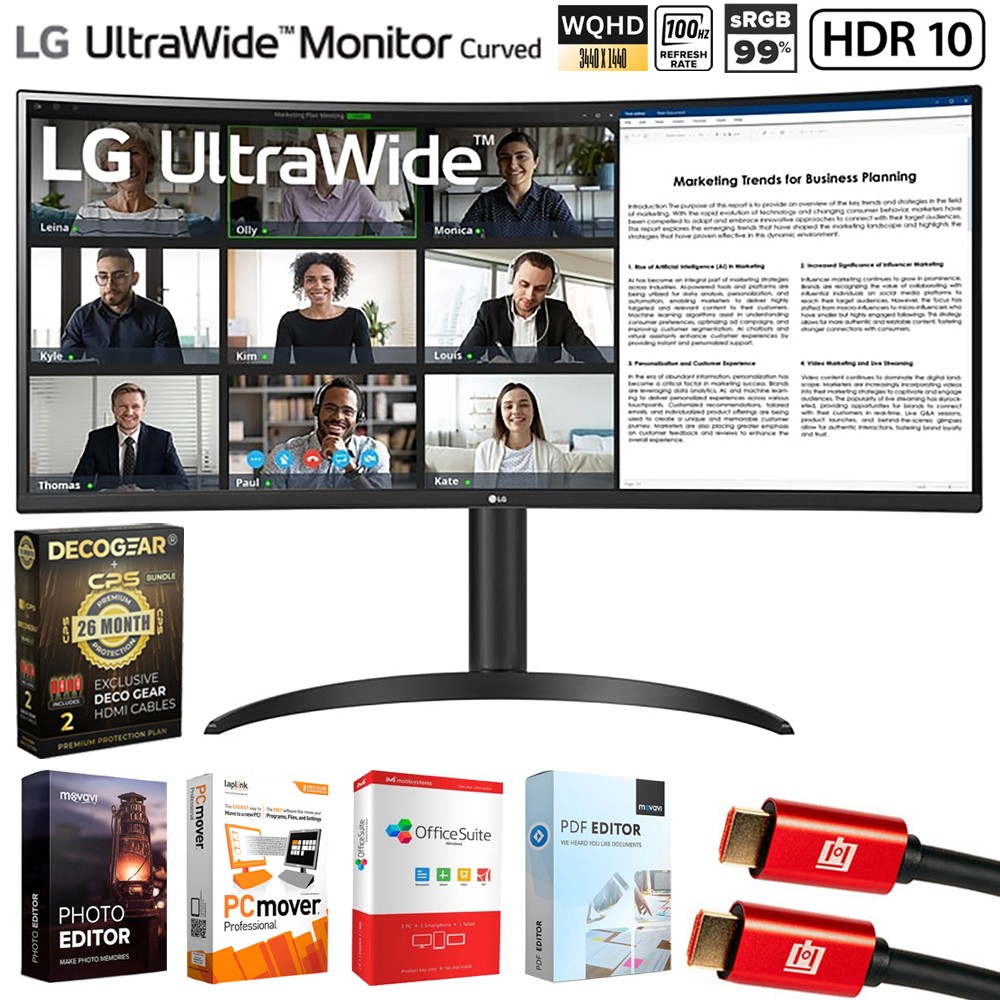 LG 34" Curved UltraWide WQHD HDR 10 100Hz Monitor + 26 Months Protection Bundle