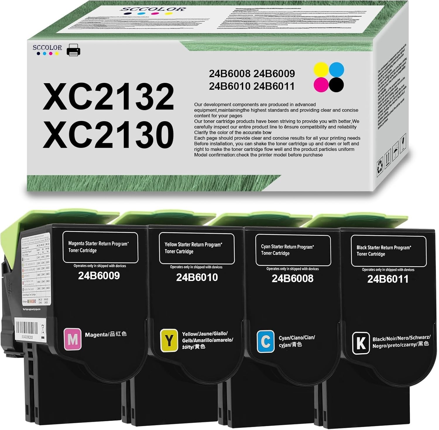 [4-PACK] High Yield Toner Cartridge Replacement for Lexmark XC2130 XC2132 BCMY