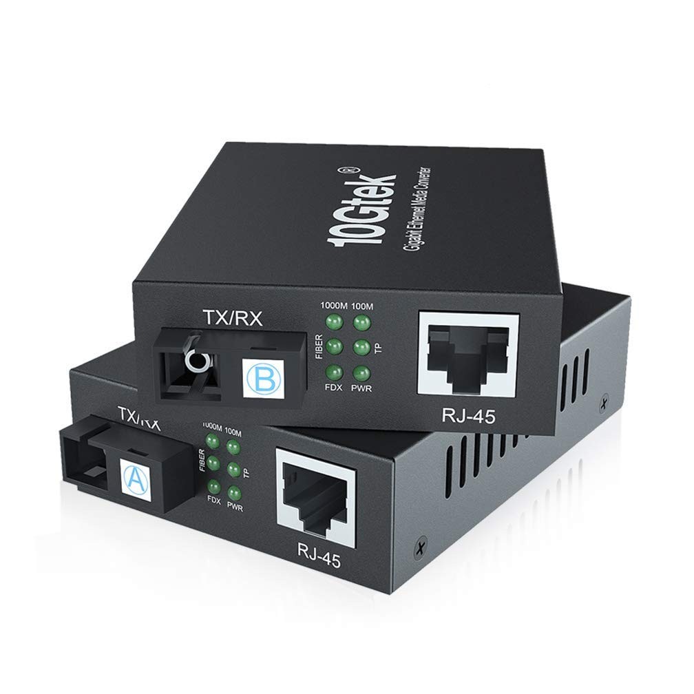 10Gtek a Pair of Gigabit Bidi Fiber to Ethernet Media Converter, SingleMode Sing