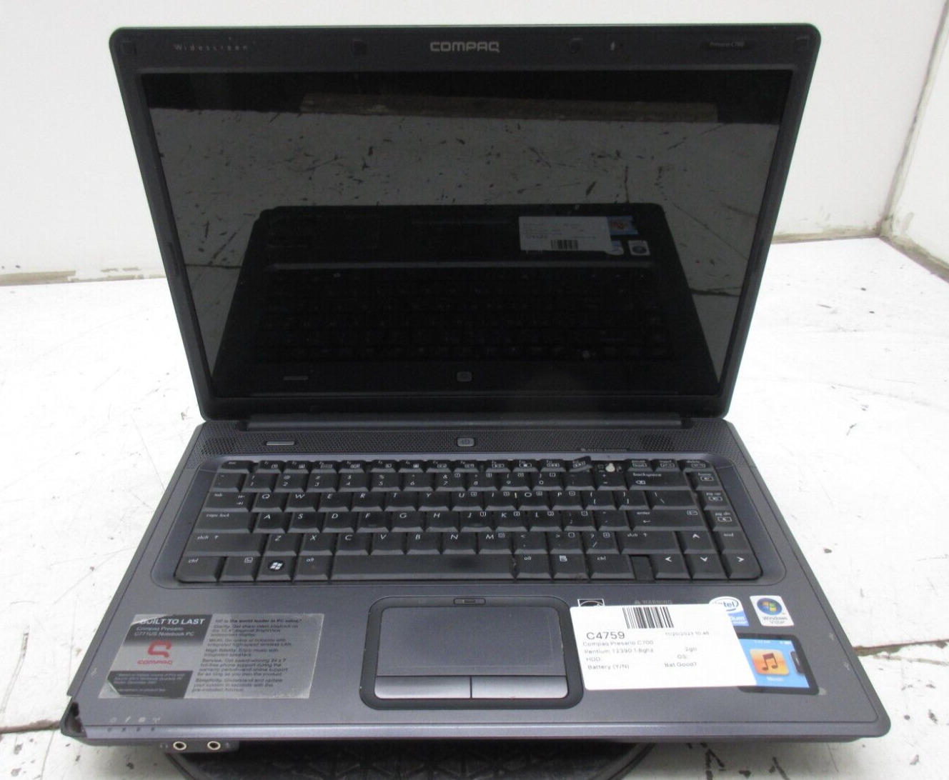 Compaq Presario C700 Laptop Intel Pentium Dual Core 2GB Ram No HDD or Battery
