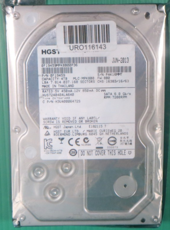 HGST / 4TB / 64MB / SATA / 7.2K / 3.5"/ HDD / HUS724040ALA640 / 0F19459 / REFURB