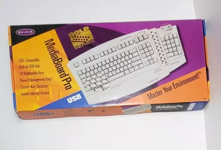 Mediaboard Pro Belkin Keyboard 18 Multimedia Keys for Windows Gold Series F8E886