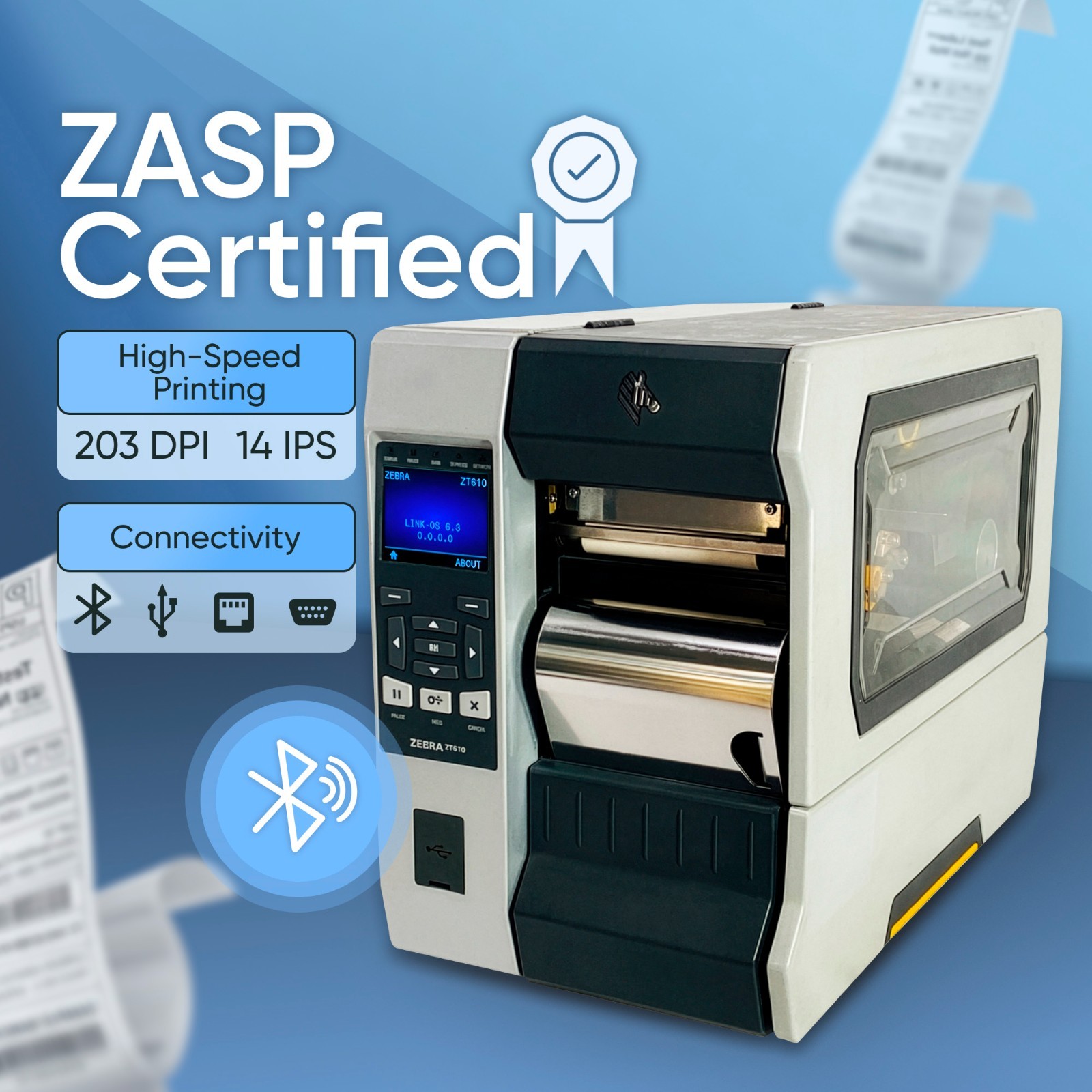 ZASP Sertified ⚡ Zebra ZT610 Thermal Label Printer Peel Rewind LAN USB BT