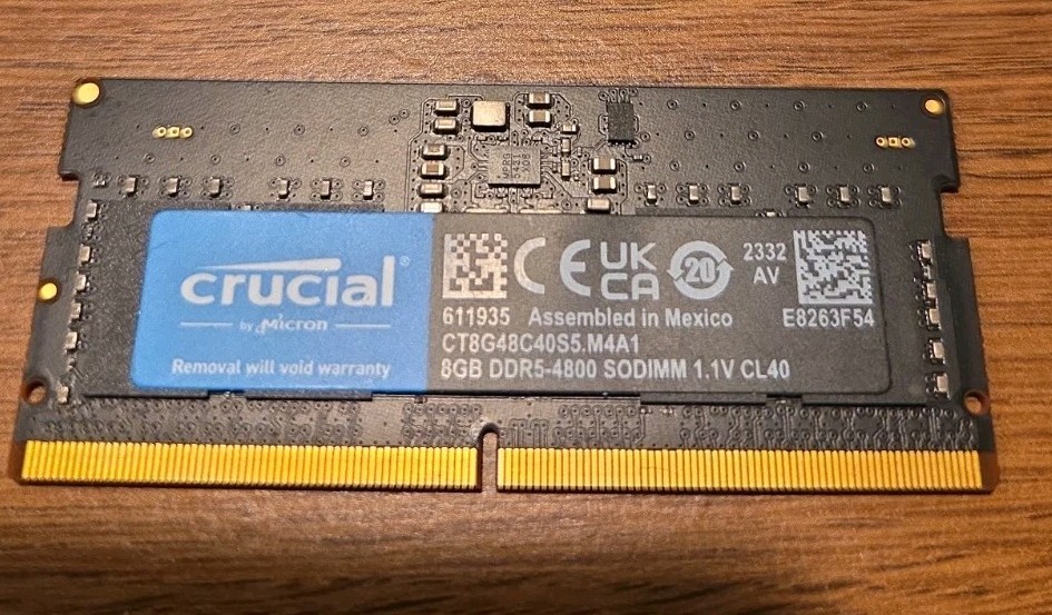 Crucial 8GB DDR5 RAM Stick, 4800MHz, CL40 Laptop Memory CT8G48C40S5