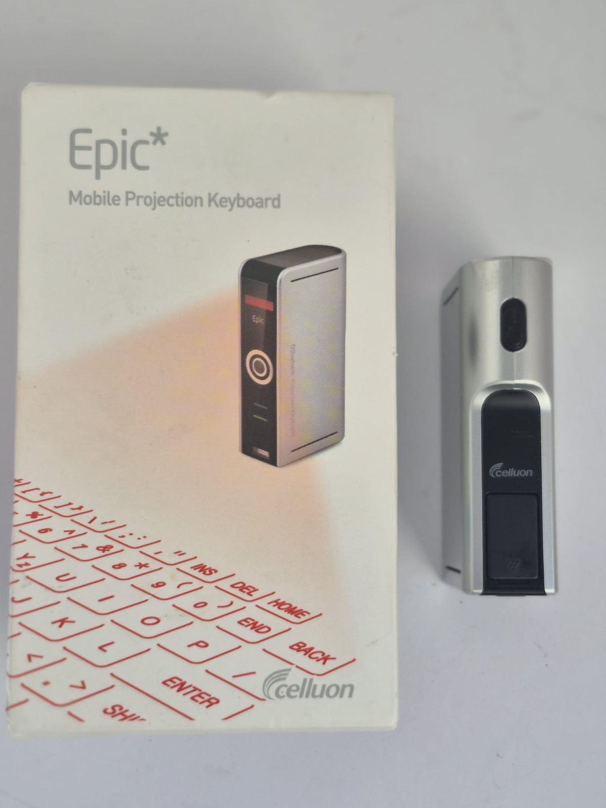 Celluon Epic Bluetooth Mobile Projection Keyboard QWERTY Silver with Box USB