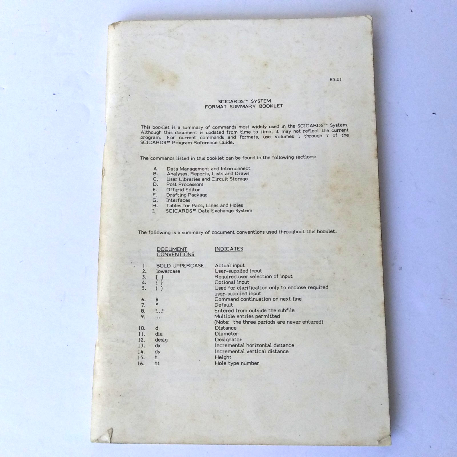 Vintage 1983 SCICARDS System Format Summary Booklet PCB CAD Software Reference