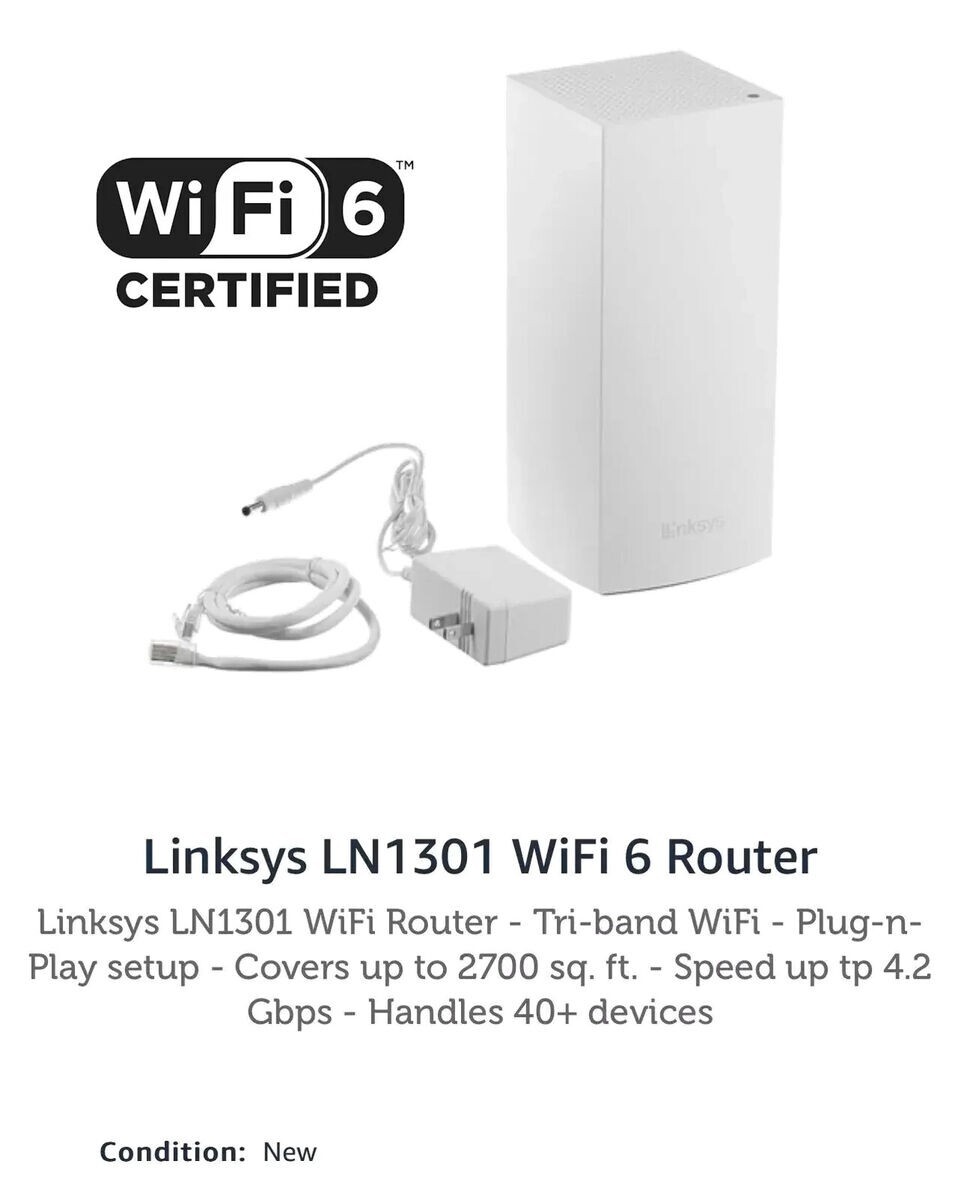 Linksys HomeWRK MX4300 Tri-band Wi-Fi 6 4.2Gbps LN1301 Router - White