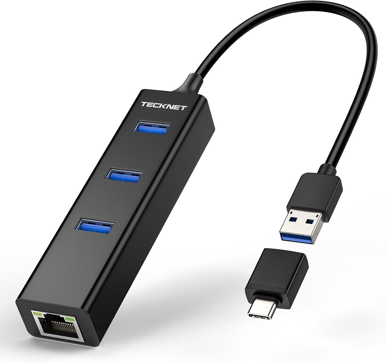 TECKNET USB C to Ethernet, Aluminum 3 Port USB 3.0 Hub with RJ45 10/100/1000 Gig