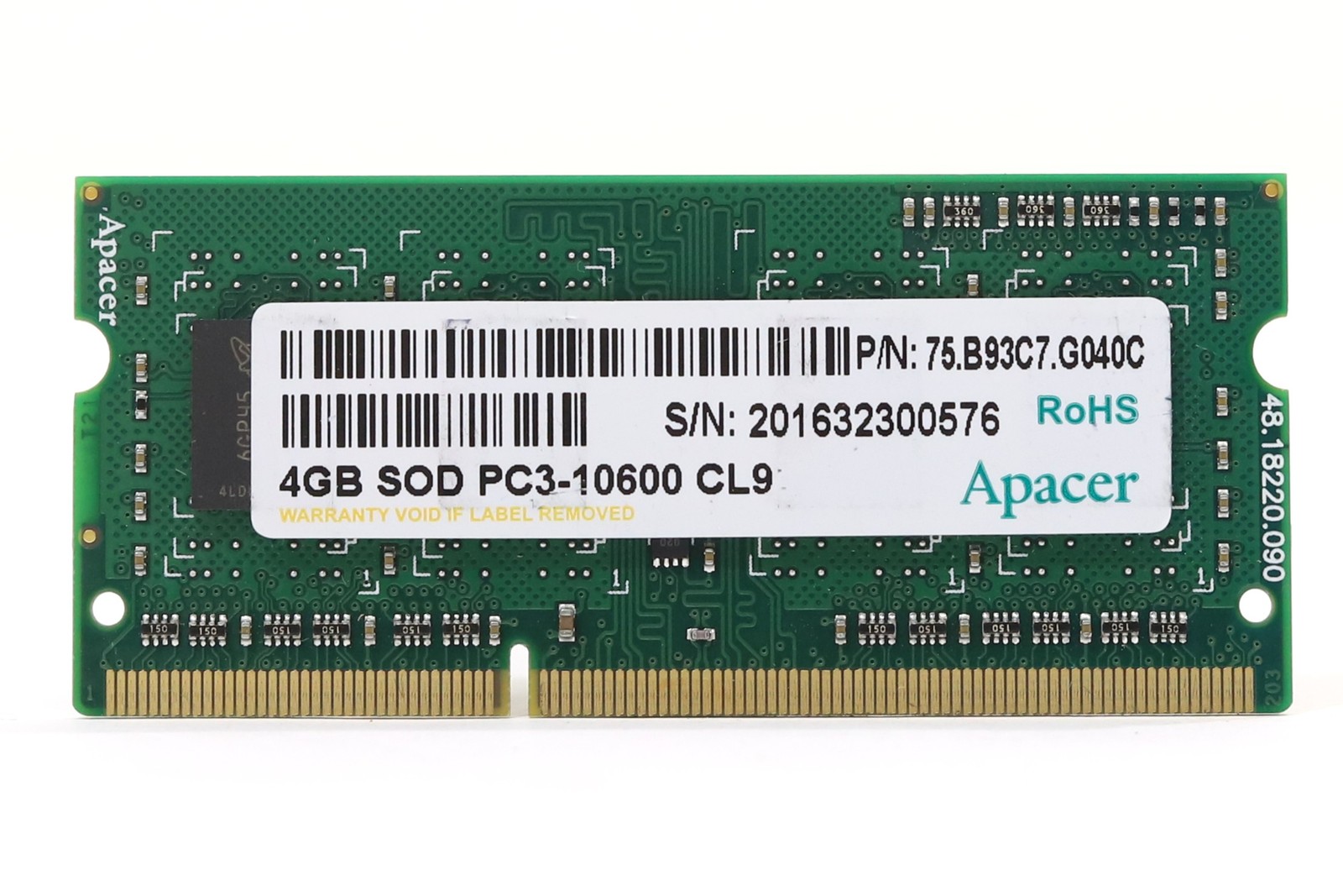Apacer 4GB 2Rx8 PC3-10600 DDR3-1333MHz Laptop Memory P/N: 75.B93C7.G040C Tested