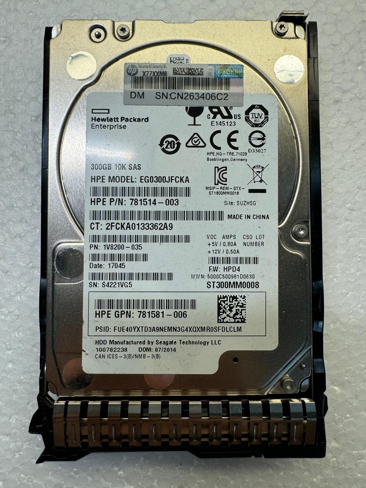 HP 781514-003 EG0300JFCKA 300GB 10K RPM 128MB Cache 12 Gb/s SAS 2.5" HDD
