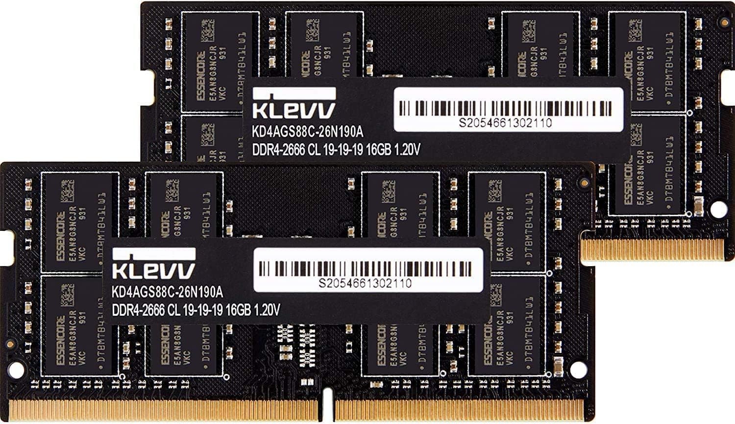 KLEVV 32GB (2x16GB) DDR4 2666MHz SODIMM RAM PC4-21300 CL19 NonECC Laptop Memory