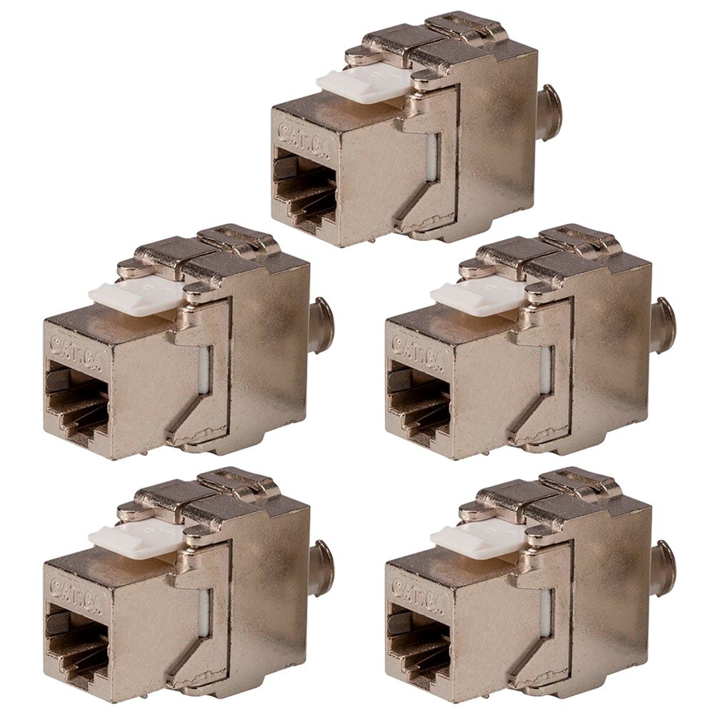 5x Keystone Jack Cat6A RJ45 FTP Toolfree 180-Degree Die Cast Shielded Module