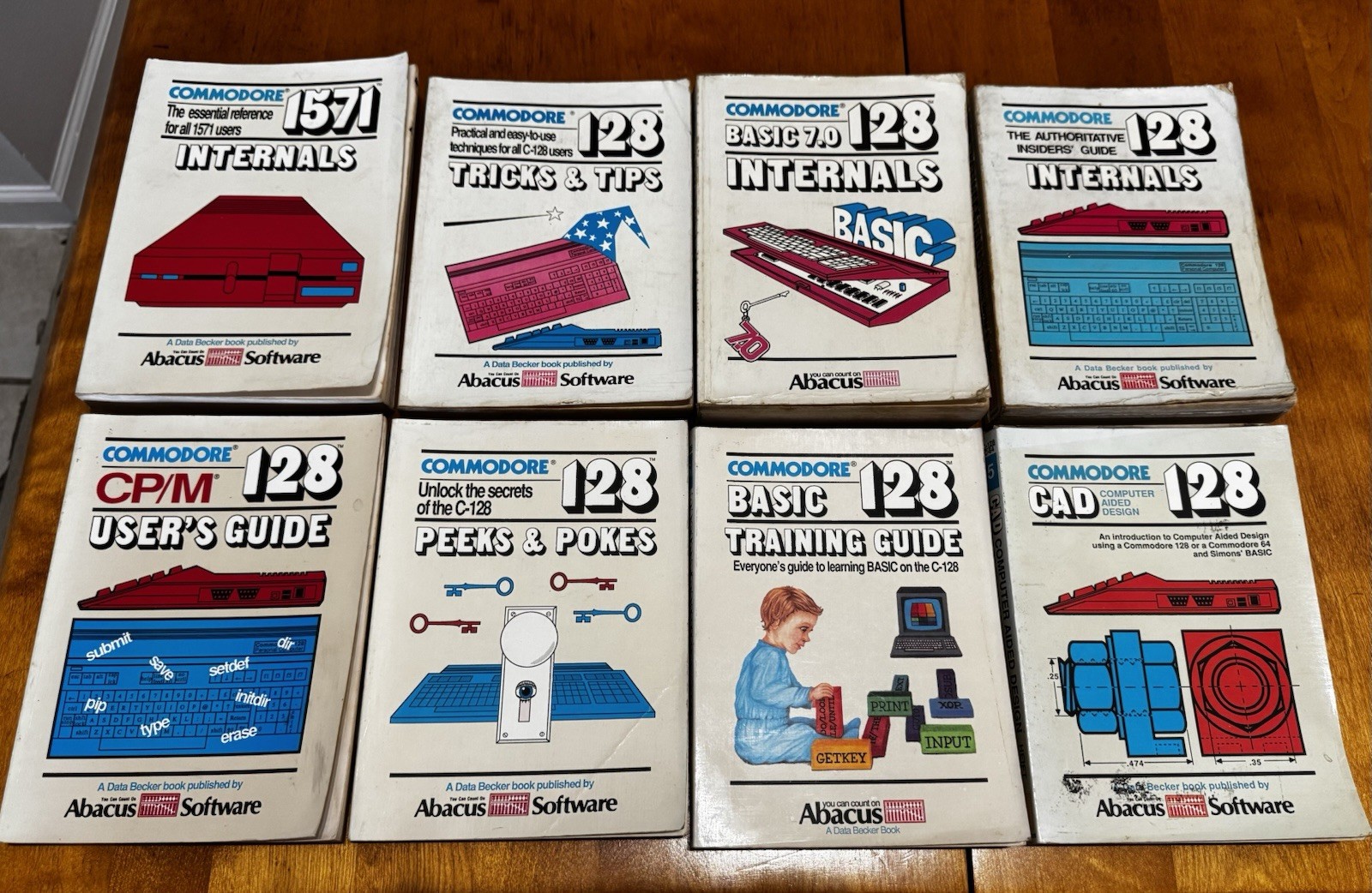 Abacus Software Commodore 128 C-128 Book Lot 8 BASIC 7.0 CP/M CAD Manuals