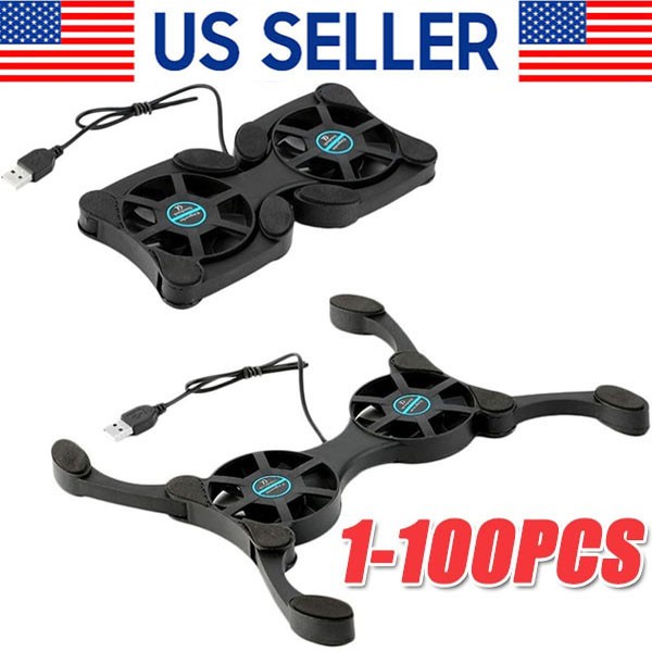 Dual USB Cooling Fan Pad Foldable Slim Fans Cooler Stand For Laptop Notebook LOT