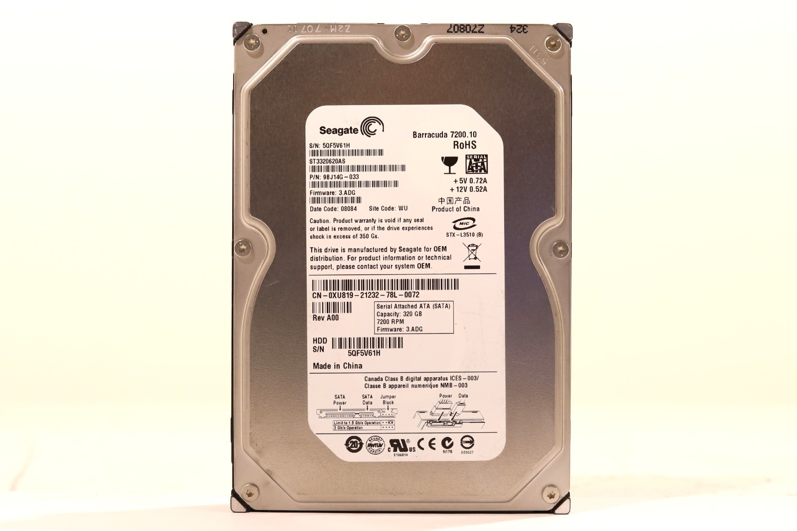 Seagate ST3320620AS 320GB 3.5" 3Gb/s 16MB 7.2K RPM SATA HDD P/N: 9BJ14G-033