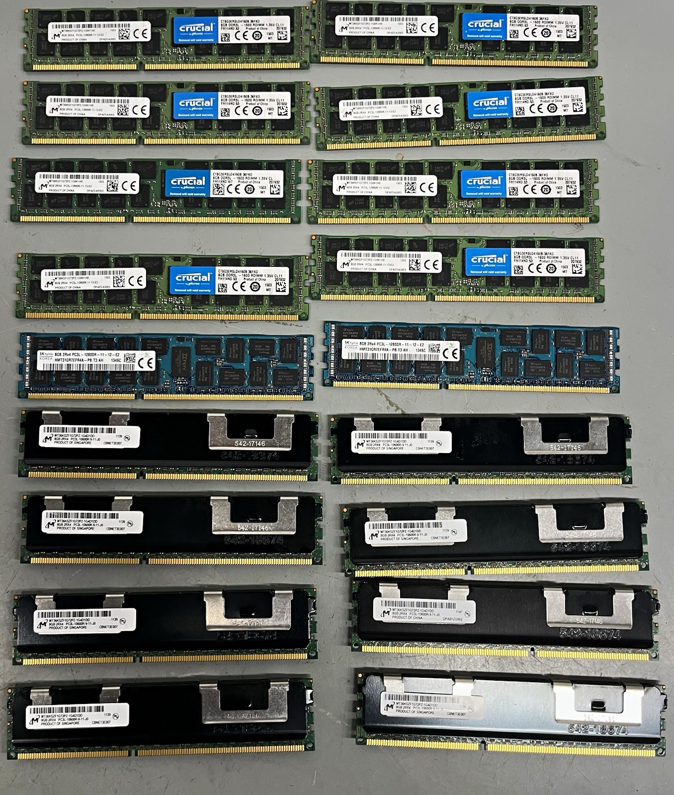 Mixed Brands Lot of 18 8GB DDR3L  RDIMM PC3L-12800R & 10600R