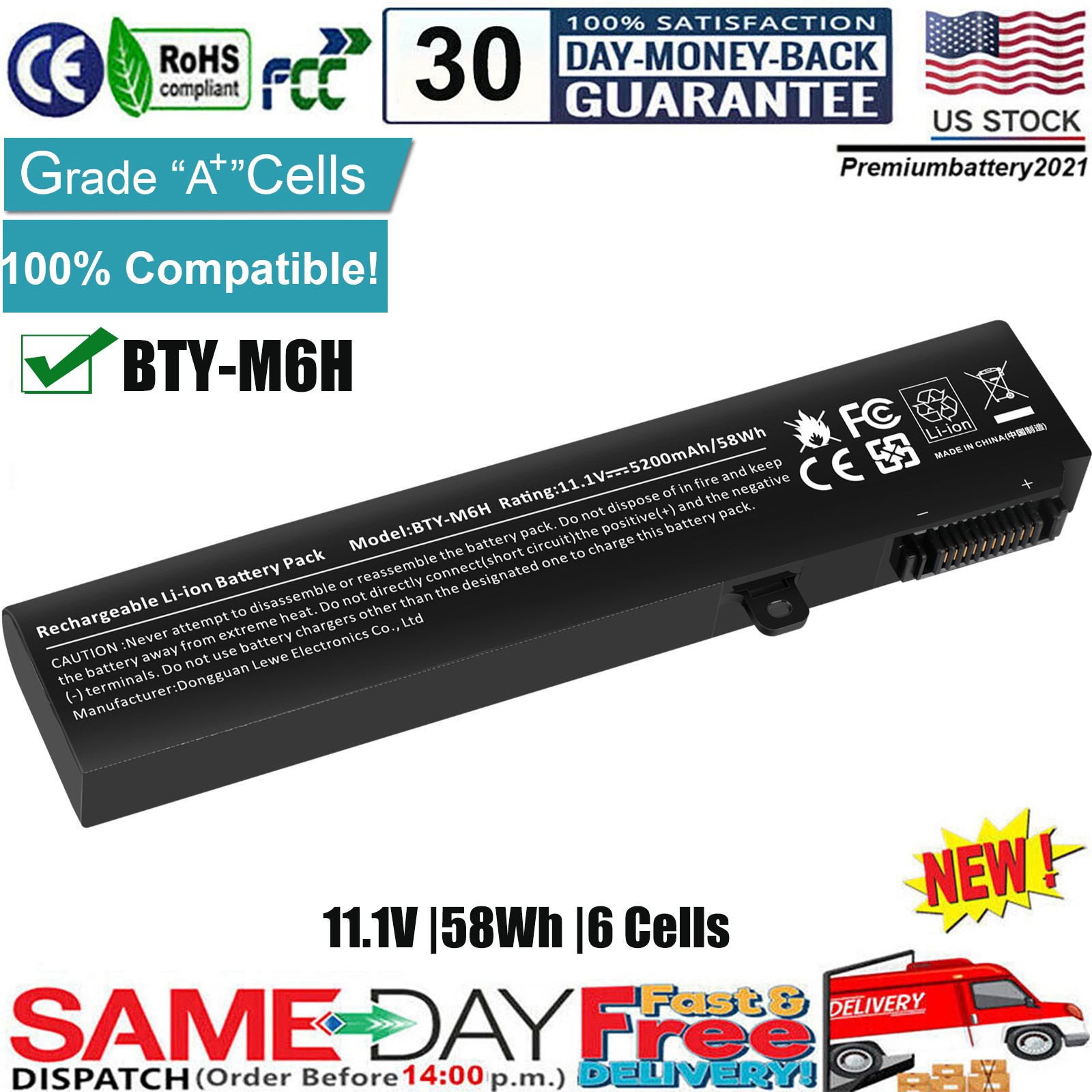 ✅BTY-M6H Battery For MSI GE62 GE72 GP62 PE60 PE70 GE62VR GP72 GL72 2QC 2QD 2QE