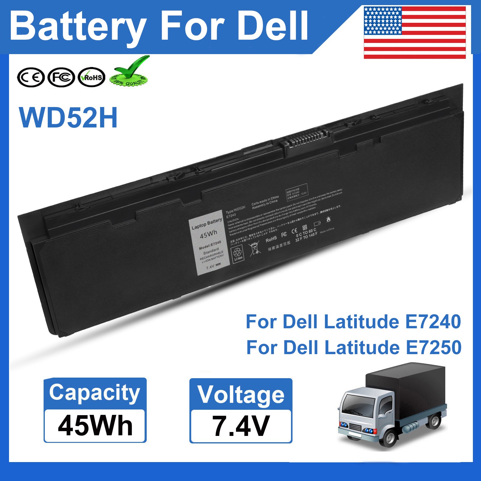 E7240 Battery for Dell Latitude E7250 Ultrabook 451-BBFX 451-BBFY 451-BBFT 45Wh