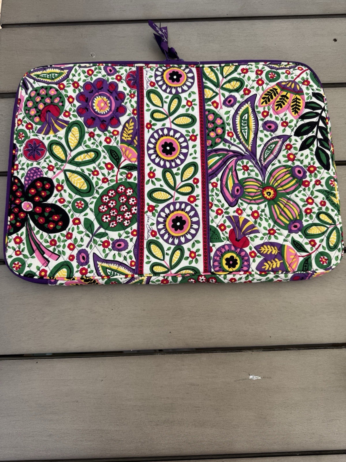 Vera Bradley 15" Laptop Sleeve Case Floral Multicolor Purple Padded Zipper