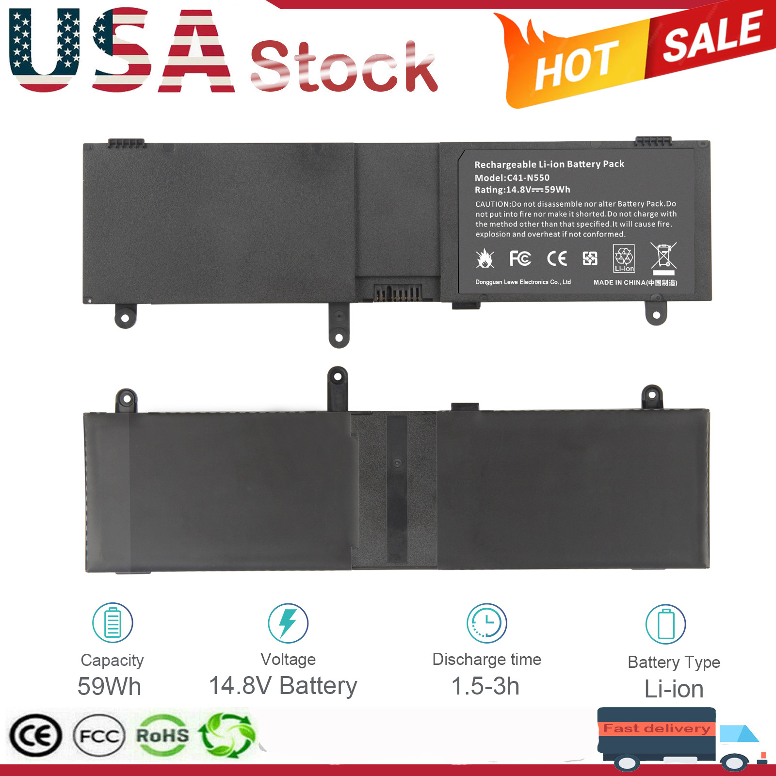 C41-N550 Battery for ASUS N550 N550JA N550JV N550J N550JK Q550L Q550LF G550 New