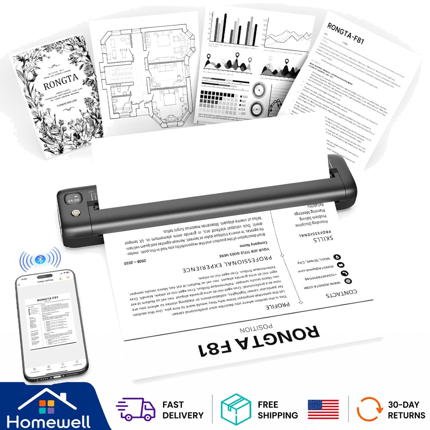 Compact Wireless Bluetooth Thermal Printer for Travel - Inkless Printing