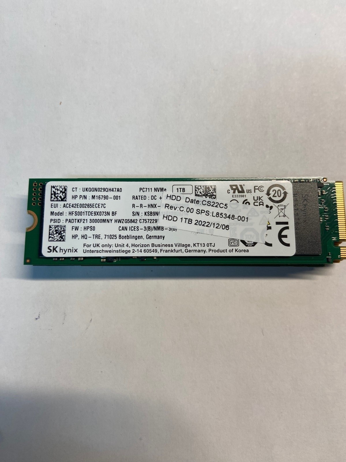 HP, 1TB, M2, 2280 PCIe, NVMe, SSD, L85348-001 , M16790-001, HFS001TDE9X073N