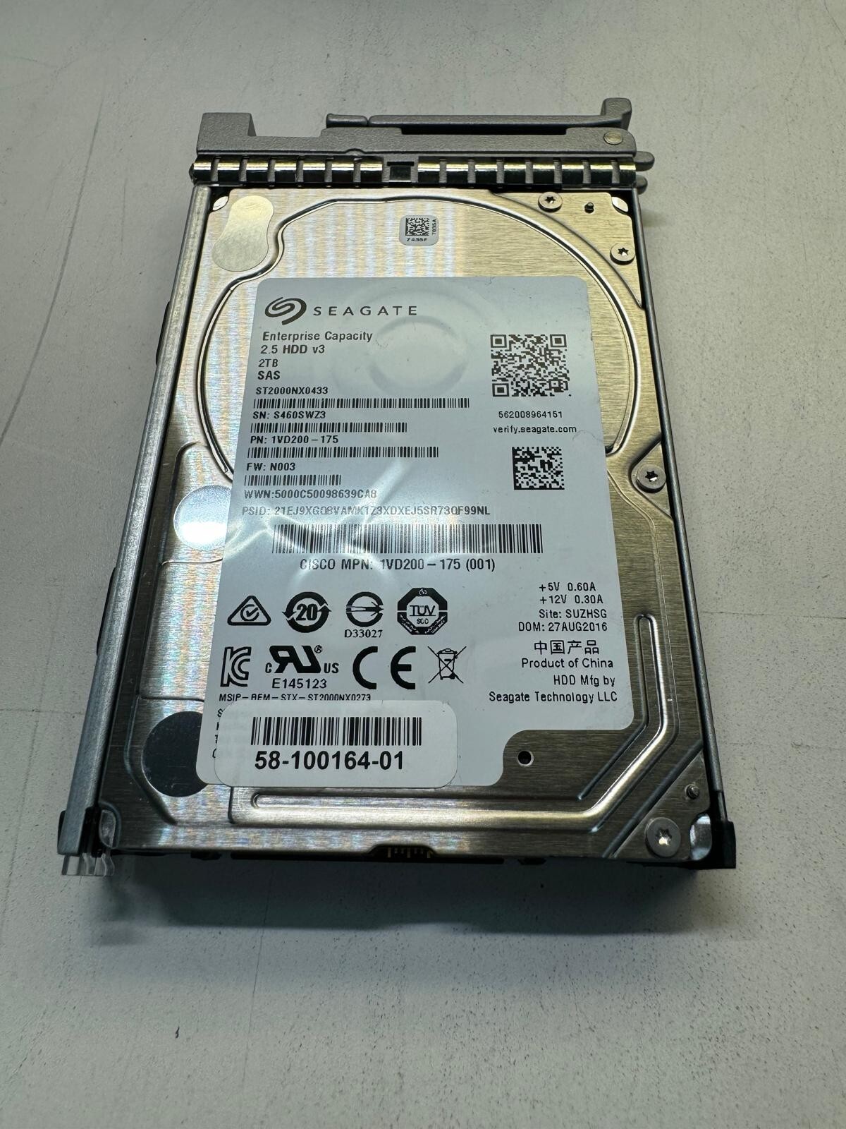 SEAGATE ST2000NX0433 1VD200-175 2TB SAS 2.5" 7.2K RPM 12Gbps HDD