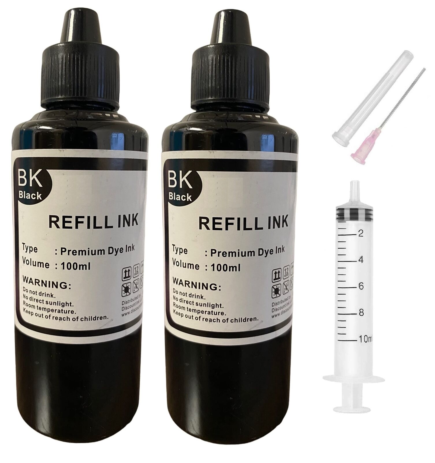 2-Pack 100ml Black dye Refill Ink Bottles, Universal, Premium Quality