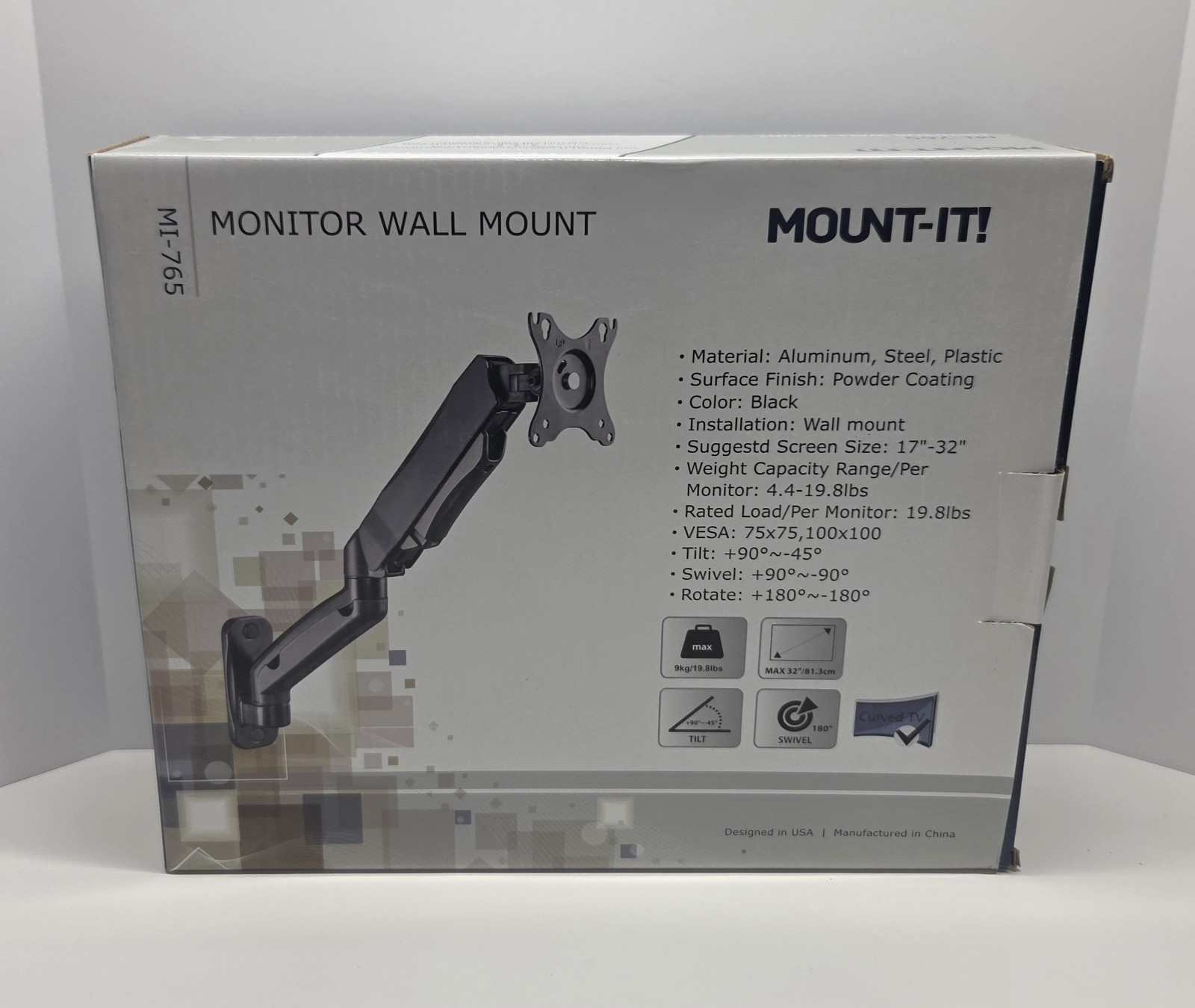 Mount-It MI-765 Single Monitor Wall Mount Arm Black Brand new in box