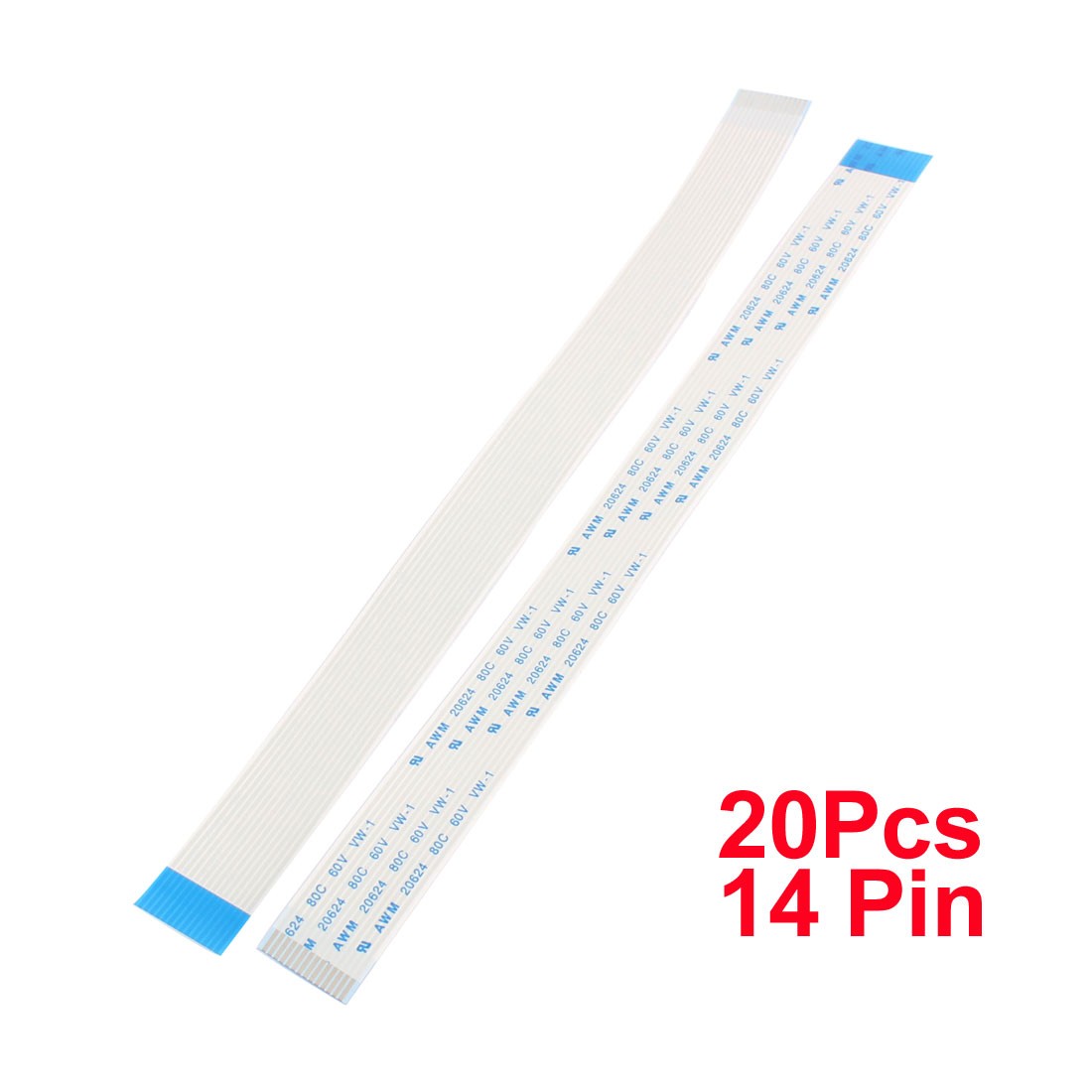 B Type 20Pcs 1.0mm Pitch 14 Pin AWM 20624 80C 60V VW-1 FFC Cable 200mm