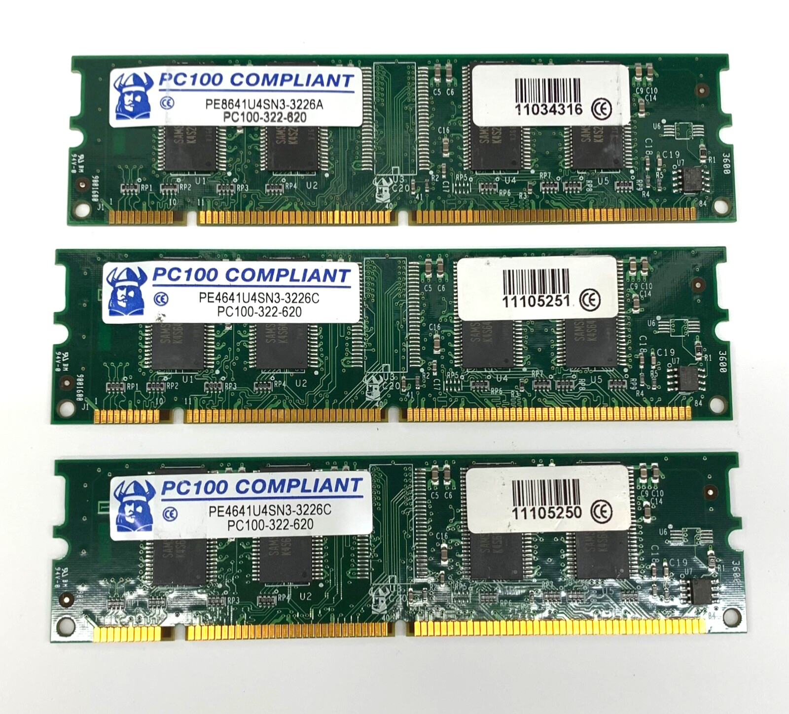 Lot of 3 Viking PC100 MEMORY SDRAM PC100-322-620 PE4641U4SN3-3226C 168 Pin