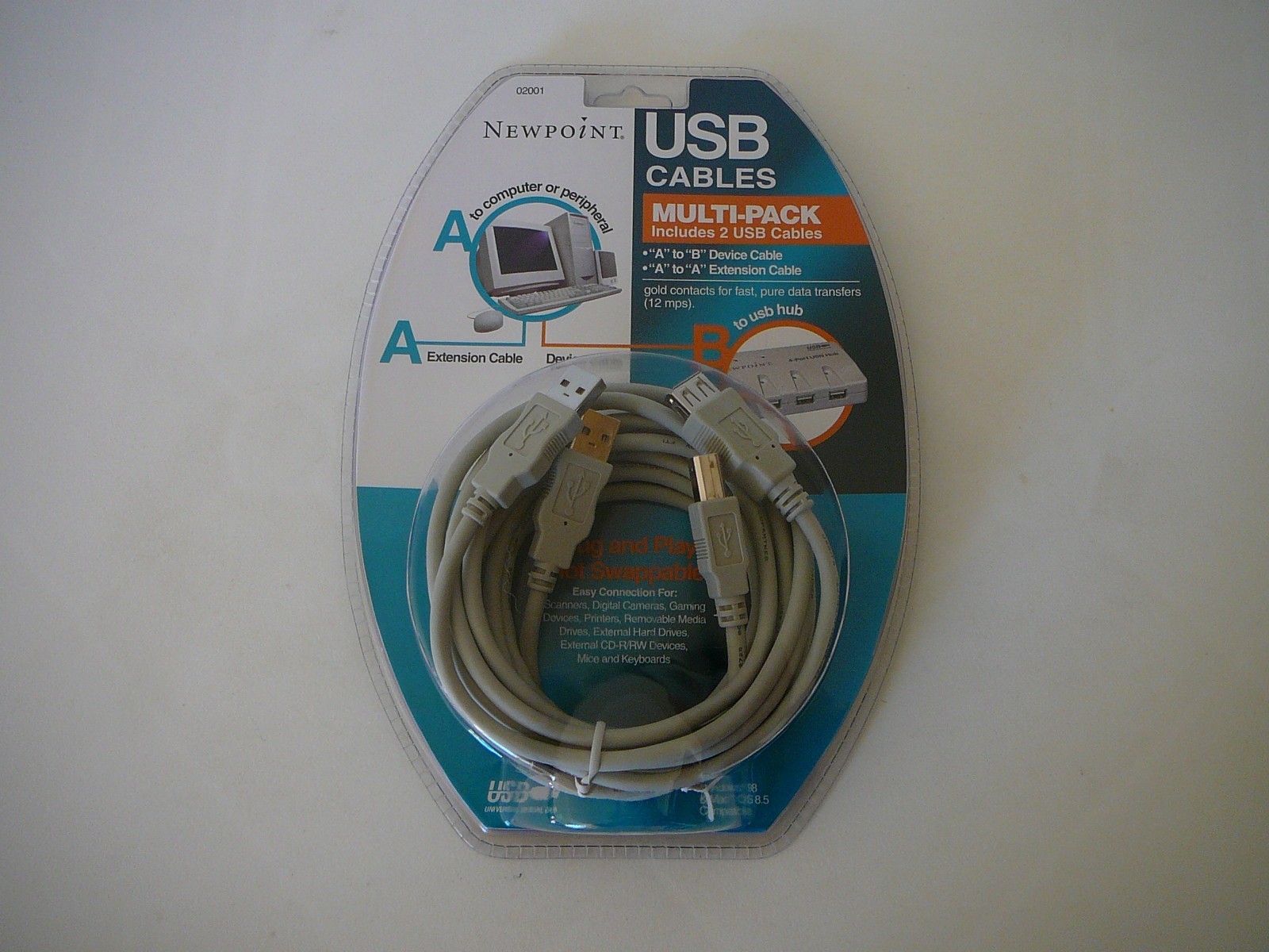 Newpoint USB Cables Multi-Pack Includes A to B Device Cable & A to A Extension 