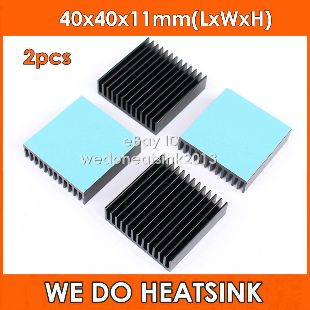 2pcs 40x40x11mm Black Anodized Aluminum Heatsink With Thermal Tape For CPU LED