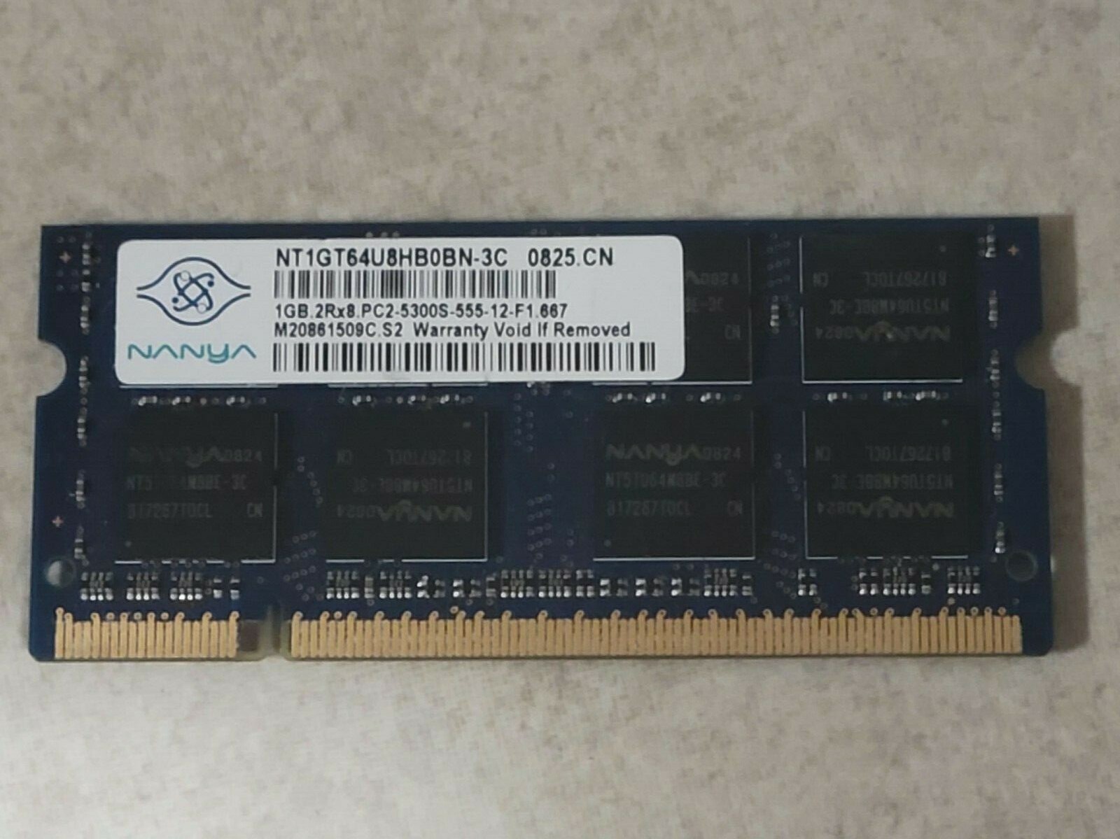GENUINE NANYA LAPTOP MEMORY RAM STICK 1GB 2RX8 PC2-5300S-555 NT1GT64U8HB0BN-3C