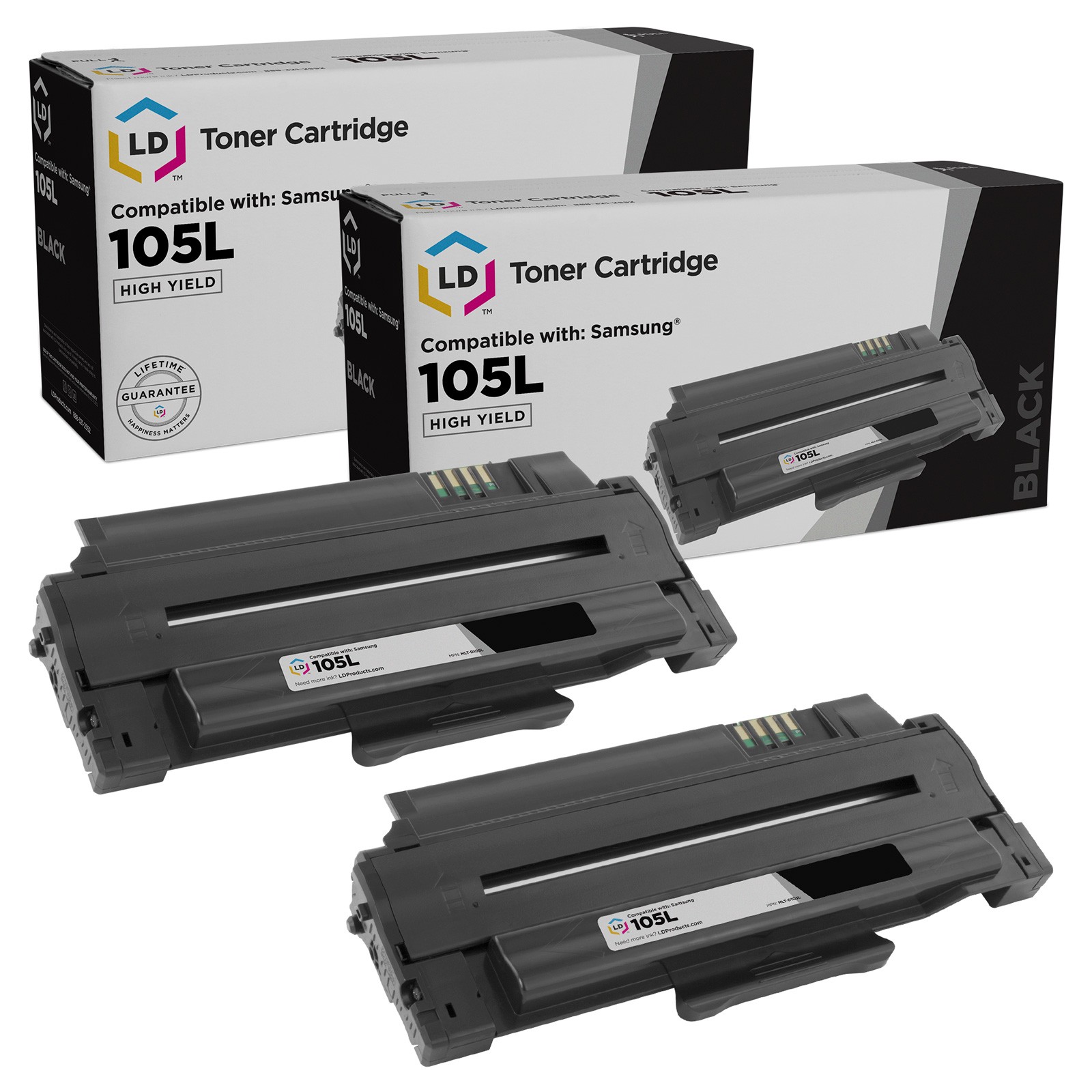 LD Compatible Toner Replacement for Samsung MLT-D105L HY (Blk, 2-Pk)