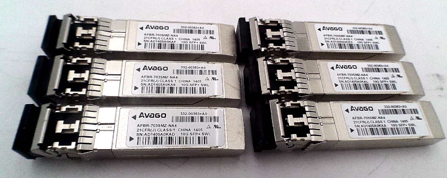 LOT OF 6 Avago SFP+ OPTICAL 10GB SHORTWAVE Transceiver (AFBR-703SMZ-NA3)