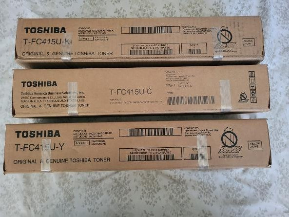 Lot of ( 3 ) Genuine Toshiba  T-FC415U-K/C/Y Toner Cartridges. Factory Sealed