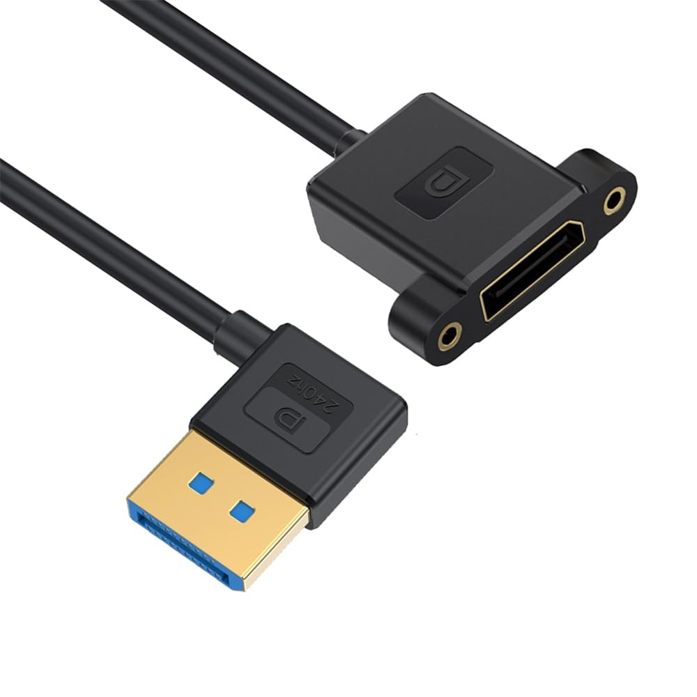 NFHK Cable Ultrafine Right Angled DisplayPort 1.4 DP Male to 30cm, Black