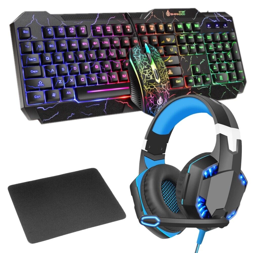 Gaming Gamer Wired Keyboard&Mouse W/LED Backlit,Gaming Headset For PC Computer