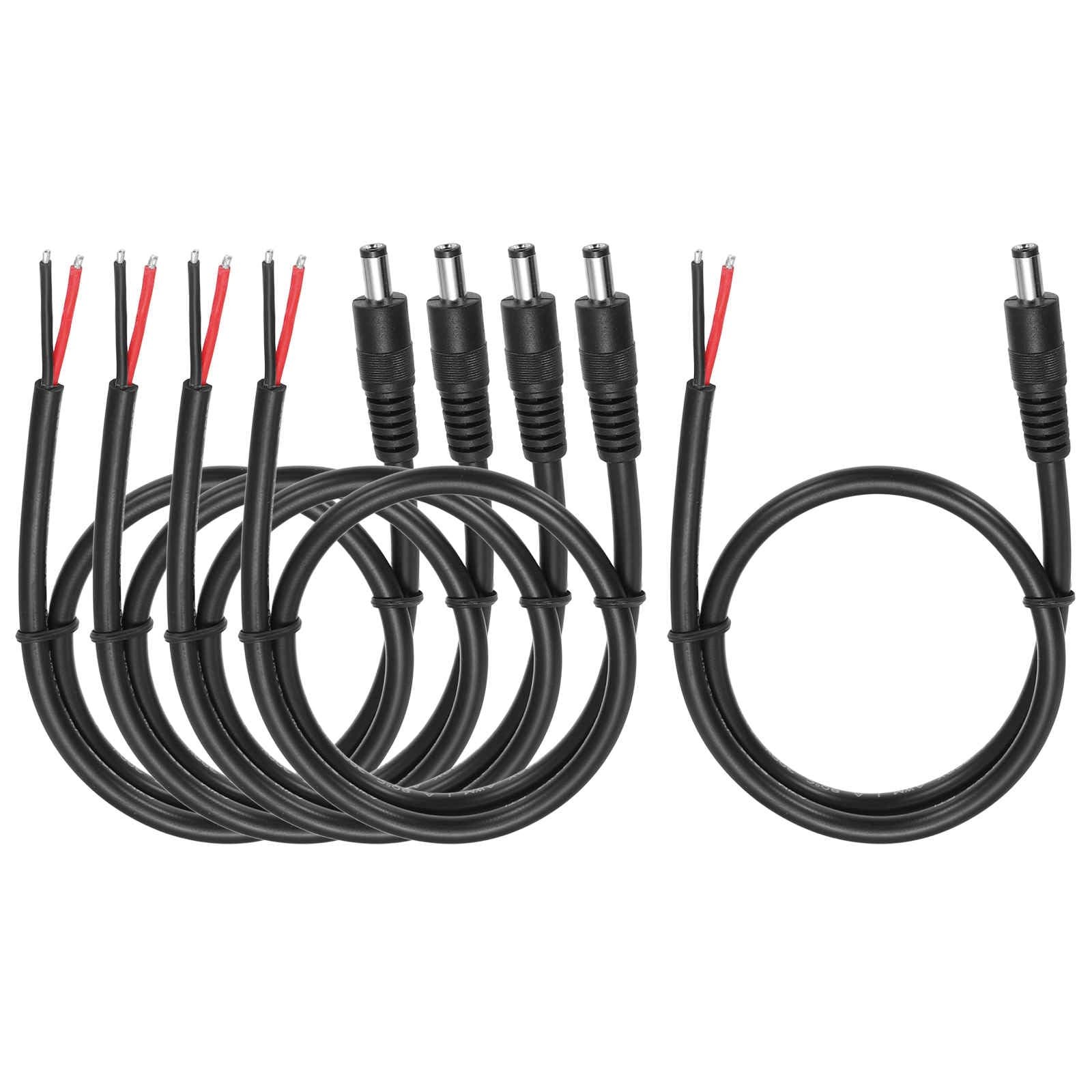 5 PCS DC Power Pigtails Cable 5.5mm x 2.5mm Male Barrel Plug Bare Wire 50cm