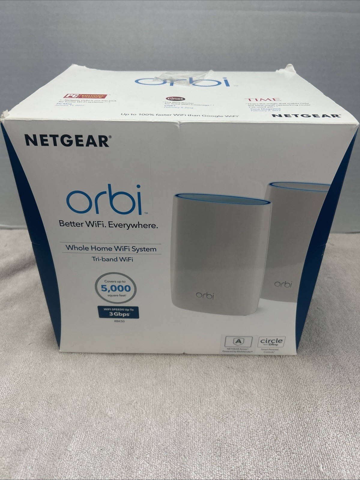Open Box, Netgear Orbi AC3000 Tri-Band Mesh WiFi System with Router (RBK50)