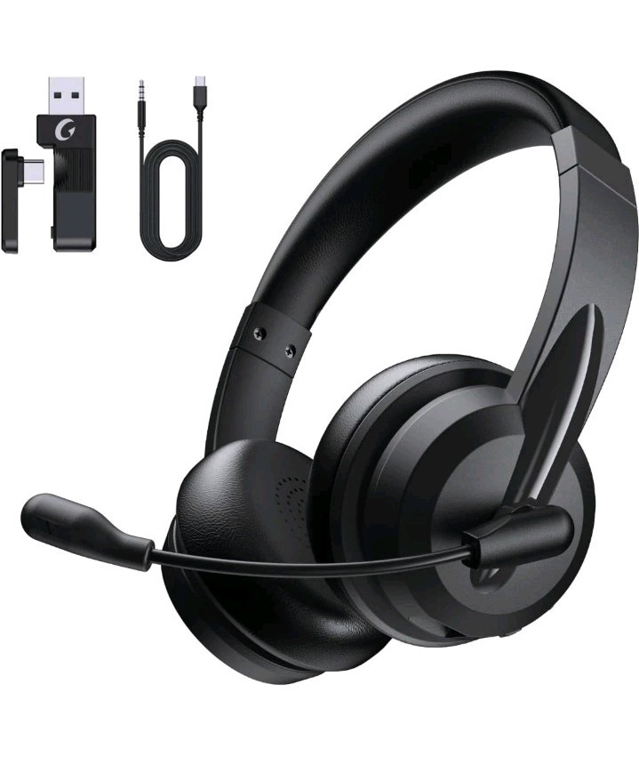 Wireless Headset with Mic for Work with AI Noise Cancelling Mic for Clear Calls,