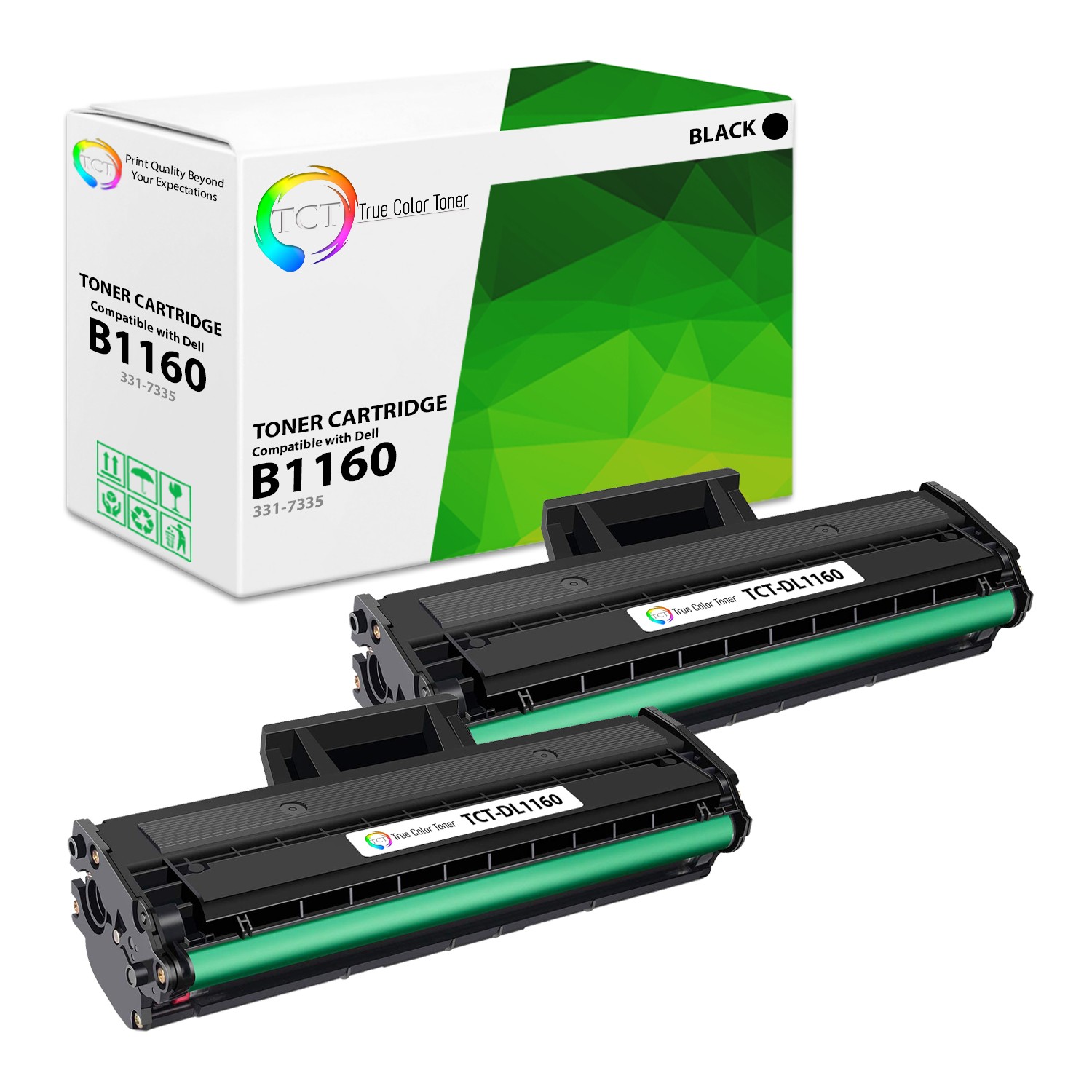 TCT 2PK 331-7335 Black Laser Toner Cartridge For Dell B1160 B1160w B1165nfw